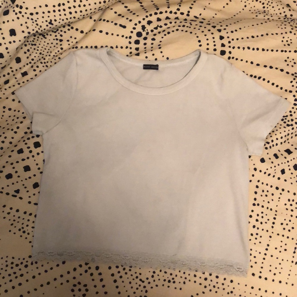 pale blue brandy ashlyn lace crop tee